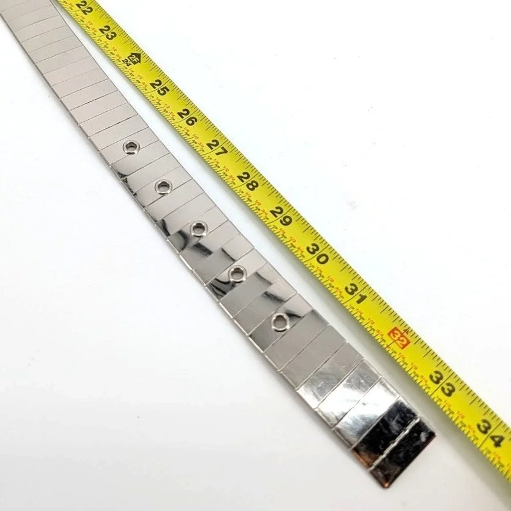 Disco Ball Silver Tone Metal Plate Chain Belt Metallic Mirror 33 Inch Reflecive